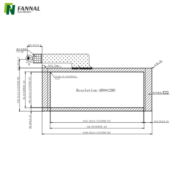 6.8' 电容式触摸屏 | G+G | I&sup2;C 接口